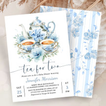 Thé pour deux Baby Shower Garçon Bleu Poussiéreux