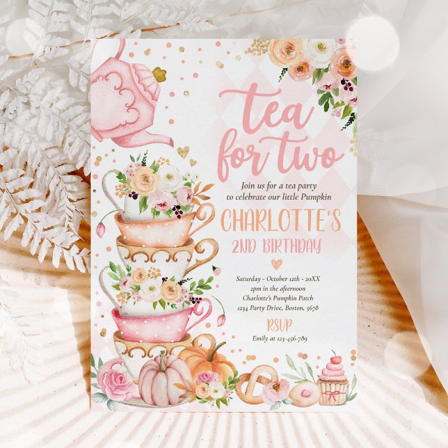 Invitation Thé pour deux Citrouille d'anniversaire Automne Fl (Créateur téléchargé)