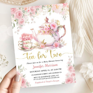 Invitation Thé pour deux Fête de Bébé Gold Rose Floral