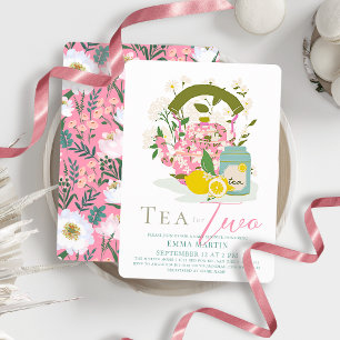 Invitation Thé pour deux Fête de thé florale rose Baptême jum