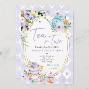 Invitation Thé Pour Deux Fêtes D'Anniversaire Lilac Et Gold F