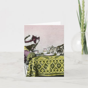 Invitation Thé pour deux Fille Victorienne et Kitty Cat Tea P
