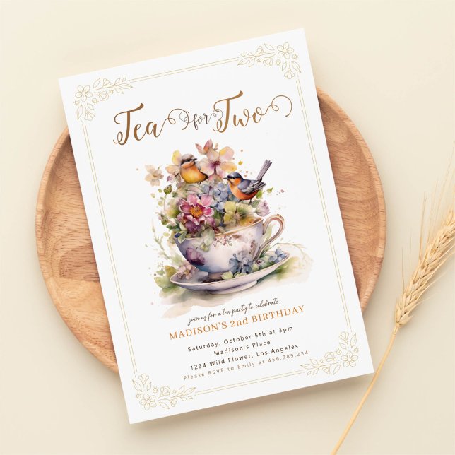 Invitation Thé pour deux fleurs jardin jardin thé fête annive (Créateur téléchargé)