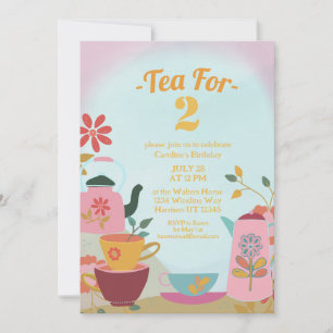 Invitation Thé pour deux fleurs roses Anniversaire