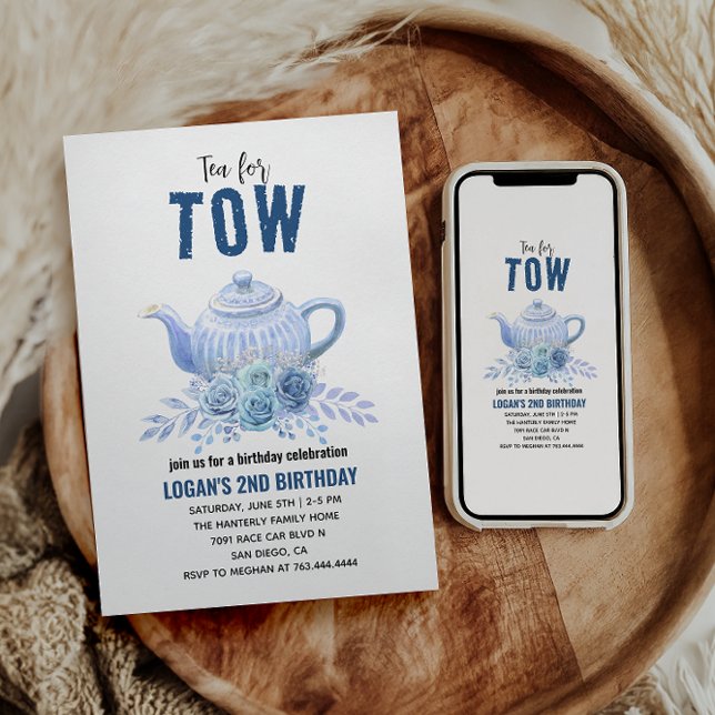 Invitation Thé pour deux – Photo de fête d'anniversaire flora (Créateur téléchargé)