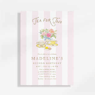 Invitation Thé pour deux rayures roses Deuxième anniversaire 