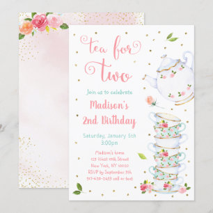 Invitation Thé Pour Deux Soirée Florale D'Or Rose Anniversair