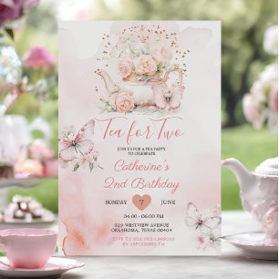 Invitation Thé pour deux Tea Party papillon rose Anniversaire