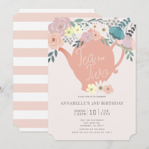 Invitation Thé pour deux Tea Party rose Floral 2e anniversair