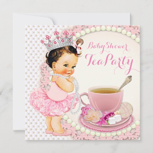 Invitation Thé pour la Baby Shower des Filles (Devant)