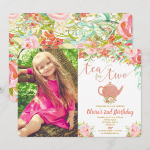 Invitation Thé pour la photo florale anniversaire rose de