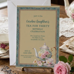 Invitation Thé pour trente ans Fête d'anniversaire dans un ja