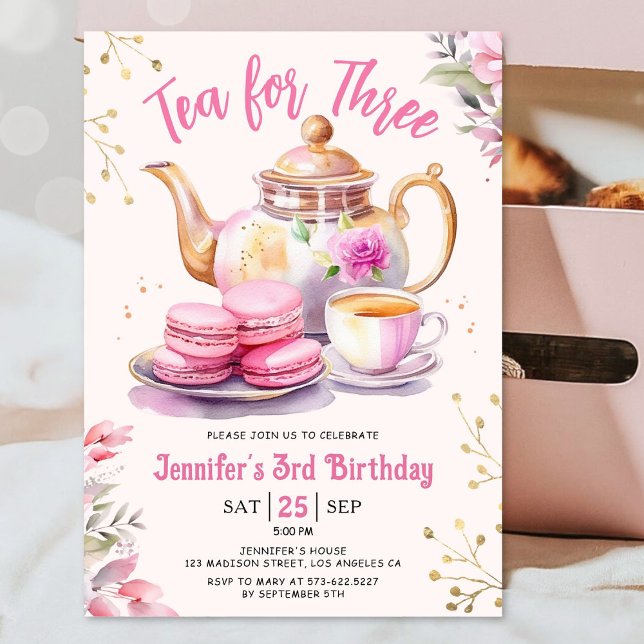 Invitation Thé pour trois 3ème anniversaire Fille Tea Party (Créateur téléchargé)