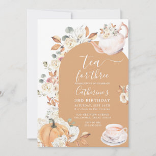 Invitation Thé pour trois Citrouilles Boho Floral 3e annivers