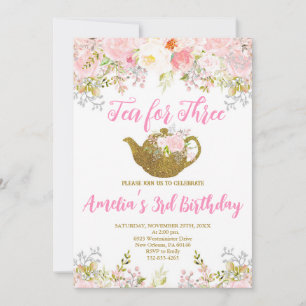 Invitation Thé pour trois invitations, rose Floral 3e anniver
