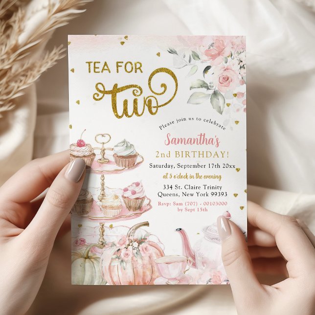 Invitation Thé Rose Citrouille Automnal Pour Deux Fille 2ème  (Créateur téléchargé)