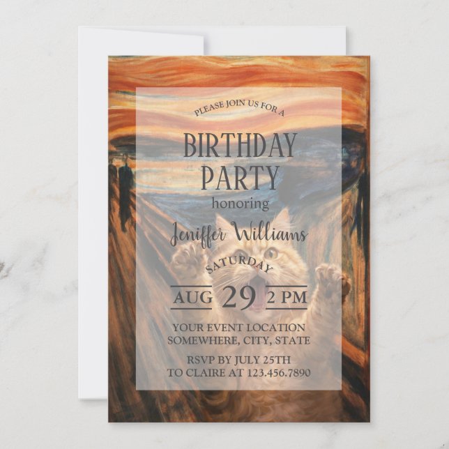 Invitation The Scream Cat Parody Art                          (Devant)