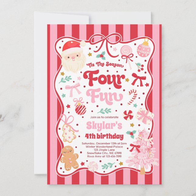 Invitation The Season Four Fun Christmas Bow 4th Birthday (Devant)