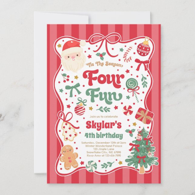 Invitation The Season Four Fun Christmas Bow 4th Birthday (Devant)