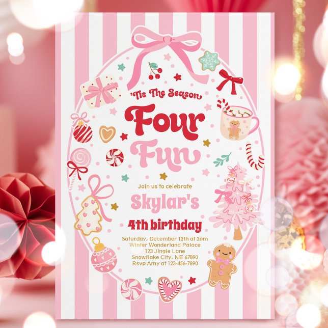 Invitation The Season Four Fun Christmas Bow 4th Birthday (Créateur téléchargé)