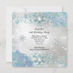 Invitation Thé Silver Hiver Merveilleux Flocons de Neige Fête