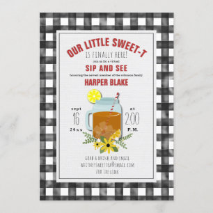 Invitation Thé sucré Gingham Floral Bébé Visite virtuelle Sip
