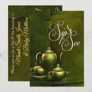 Invitation Thé vert vintage Rich Sip/Voir Baby shower