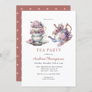 Invitation Thé vintage Fleurs Tea Party