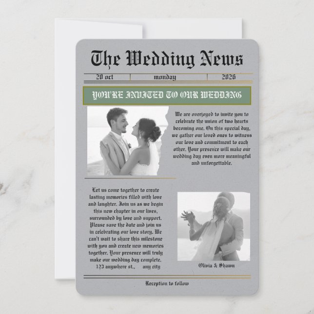 Invitation The Wedding News Vintage Newspaper Wedding  (Devant)