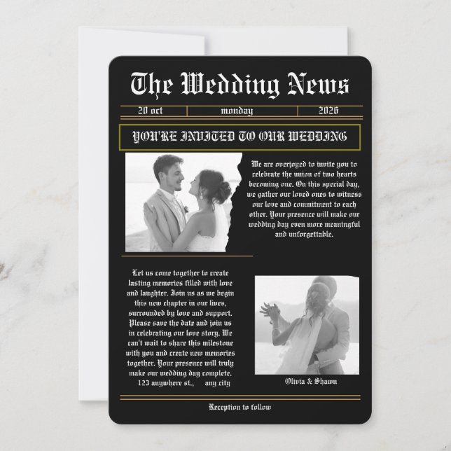 Invitation The Wedding News Vintage Newspaper Wedding  (Devant)