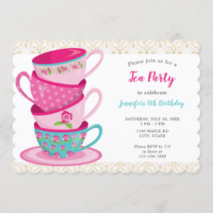 Invitation Thé Whimsical Anniversaire Teacups Cute Rose