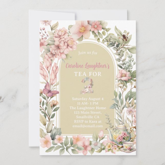 Invitation Thé Whimsical Pour Deux Jardins Fleurs sauvages An (Devant)