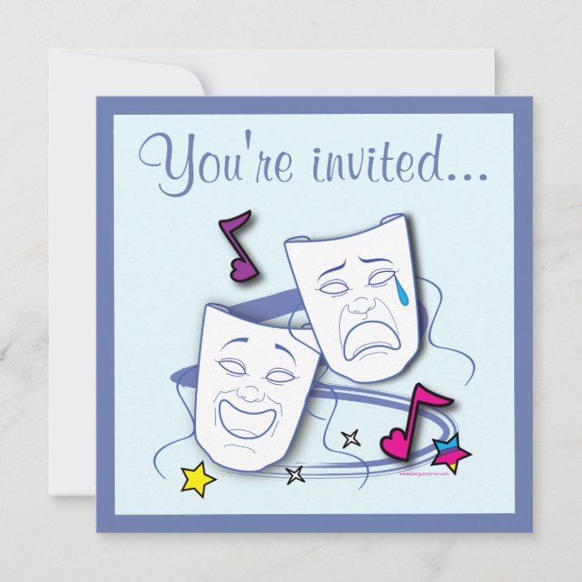 Invitation Théâtre des masques comiques et tragiques Annivers (Devant)