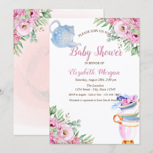 Invitation Théière aquarelle Tasse à thé Floral Baby Shower