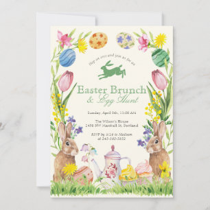 Invitation Théière de Pâques florale aquarelle pour brunch Œu