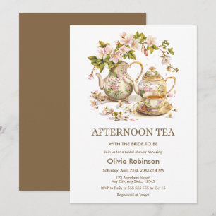Invitation Théière Florale Après-midi Thé Mariage