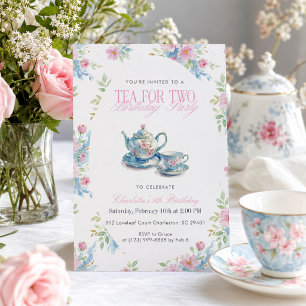 Invitation Théière florale Aquarelle thé pour deux Anniversai