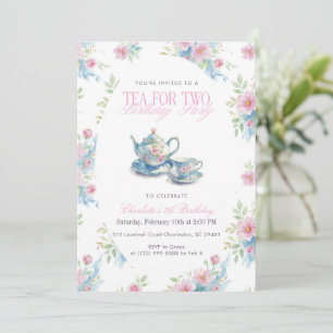 Invitation Théière florale Aquarelle thé pour deux Anniversai