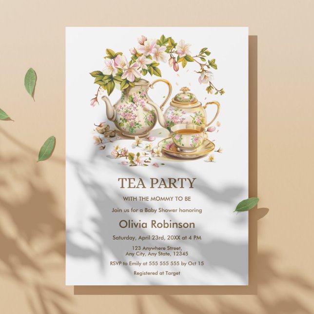 Invitation Théière Florale Fête du Thé pour Bébé  (Floral Teapot Tea Party Time for Tea Baby Shower Invitation  )