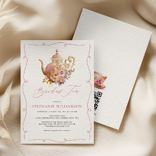 Invitation Théière Florale Vintage Rose Pâle Mariage Shower d