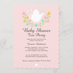 Invitation Théière Sucrée Fleur Rose Baby Shower
