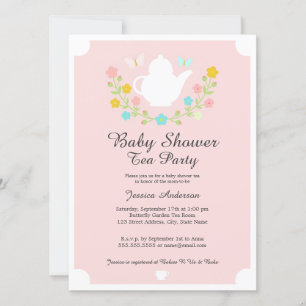 Invitation Théière Sucrée Fleur Rose Baby Shower