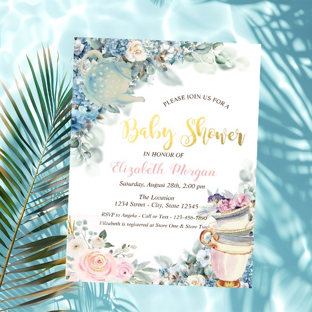 Invitation Théière Tasse Fleurs Baby Shower (Créateur téléchargé)