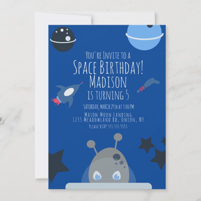 Invitation thématique Alien pour un anniversaire s (Devant)