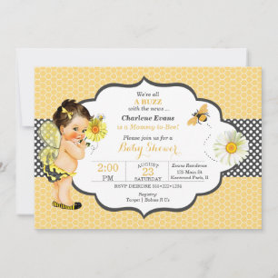 Invitation Thème abeille jaune point doré bébé fille