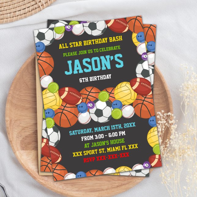 Invitation Thème All-Star Team Party (Sports Party Birthday Invitations)