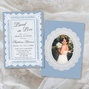 Invitation Thème Amour Dentelle Bleue Photo Shower de Mariée