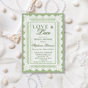 Invitation Thème Amour et Dentelle Vert Sauge Enterrement de