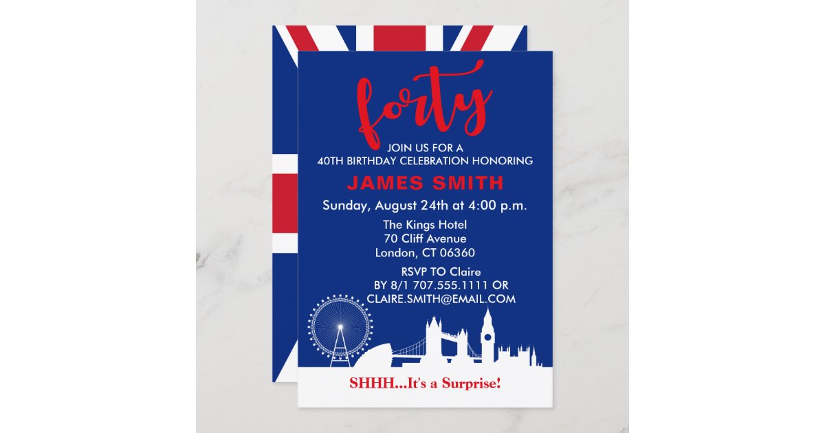Invitation Theme Anglais Fete Du 40e Anniversaire Zazzle Fr Invitation Theme Anglais Fete Du 40e Anniversaire Zazzle Fr