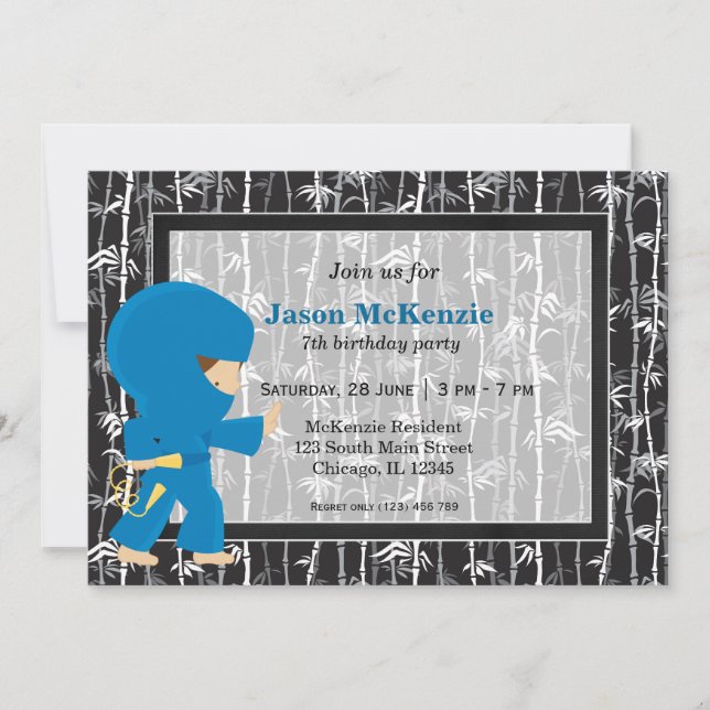 Invitation Thème anniversaire de Ninja (Devant)